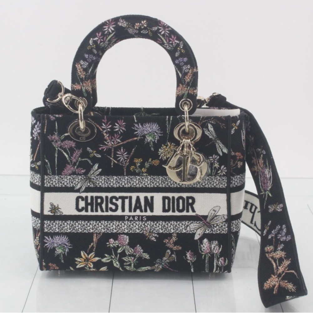 Lady Dior Black Multicolor Floral 2 Way Bag